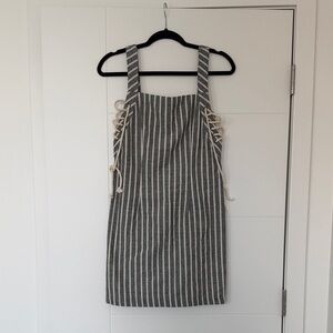 Striped Gray Dress with Lace-Up Sides